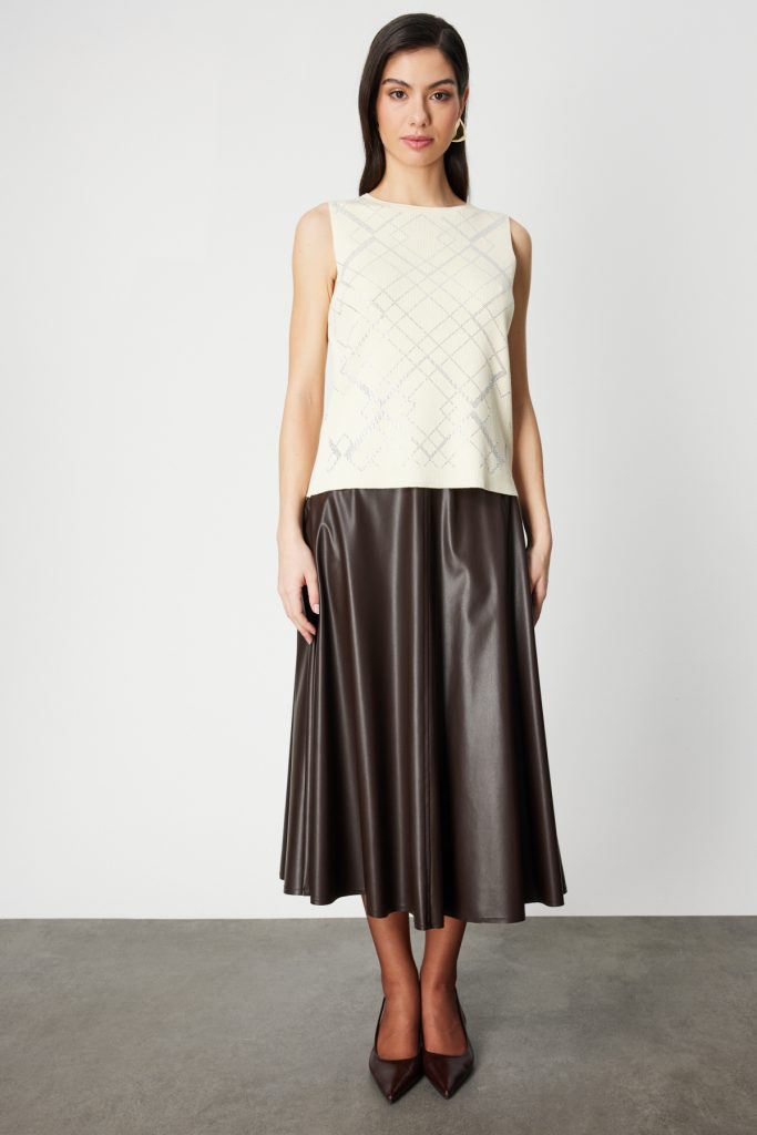 ON TRİKO Önü Taş İşlemeli Kolsuz Triko Bluz 60352 - EKRU