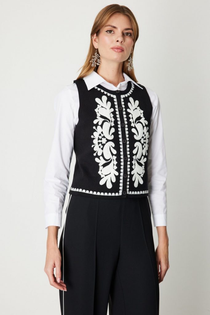 ON TRİKO İşlemeli Triko Yelek 60919