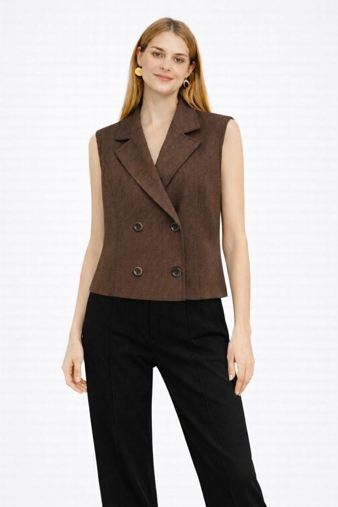 ON TRİKO Kolsuz Kruvaze Yaka Yelek 66926 - kahve