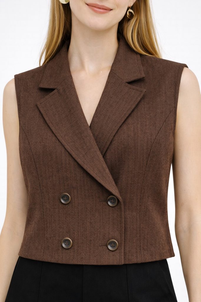 ON TRİKO Kolsuz Kruvaze Yaka Yelek 66926 - kahve