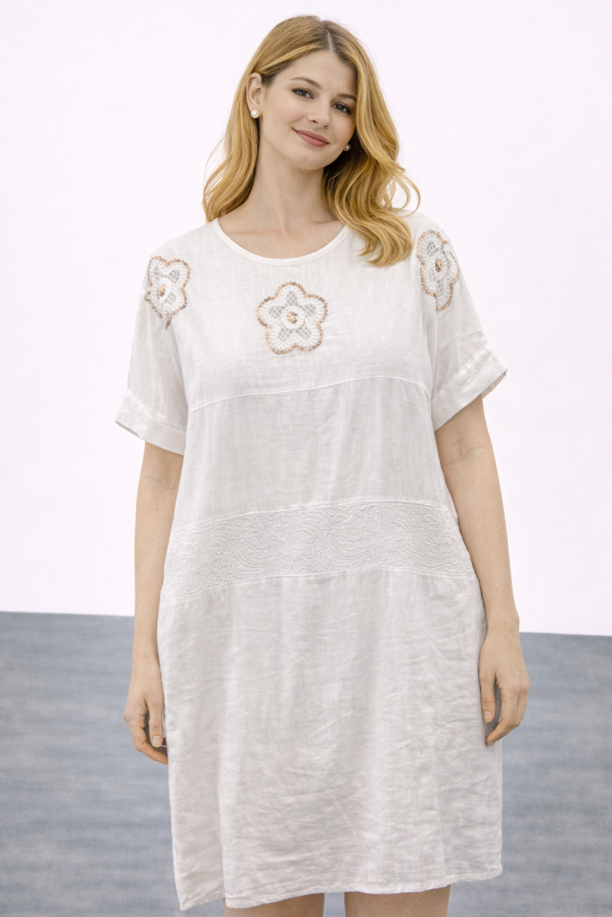 ONİX Çiçek İşlemeli Elbise K24924 - Beyaz