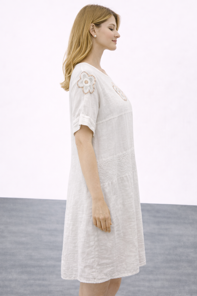 ONİX Çiçek İşlemeli Elbise K24924 - Beyaz