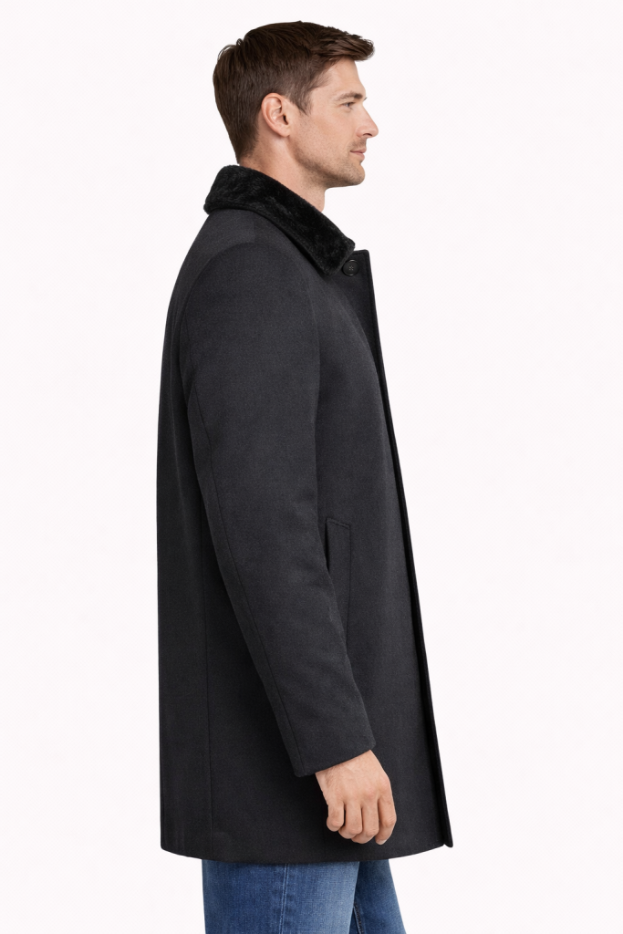 PALMONTE Yakası Kürklü Kaşe Kaban 433 - Siyah