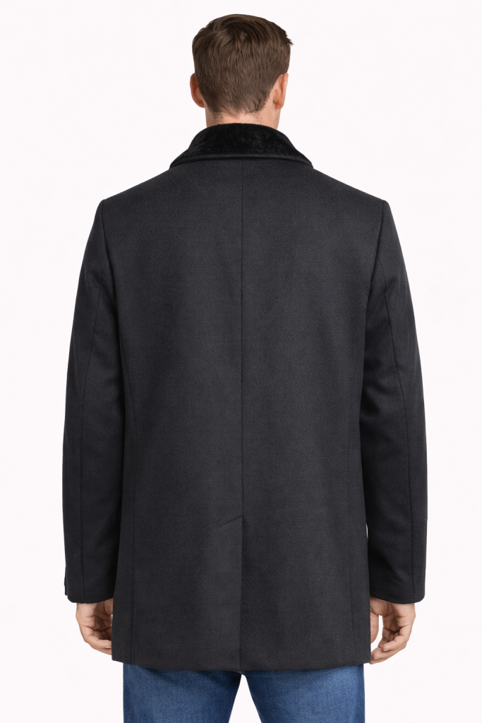 PALMONTE Yakası Kürklü Kaşe Kaban 433 - Siyah