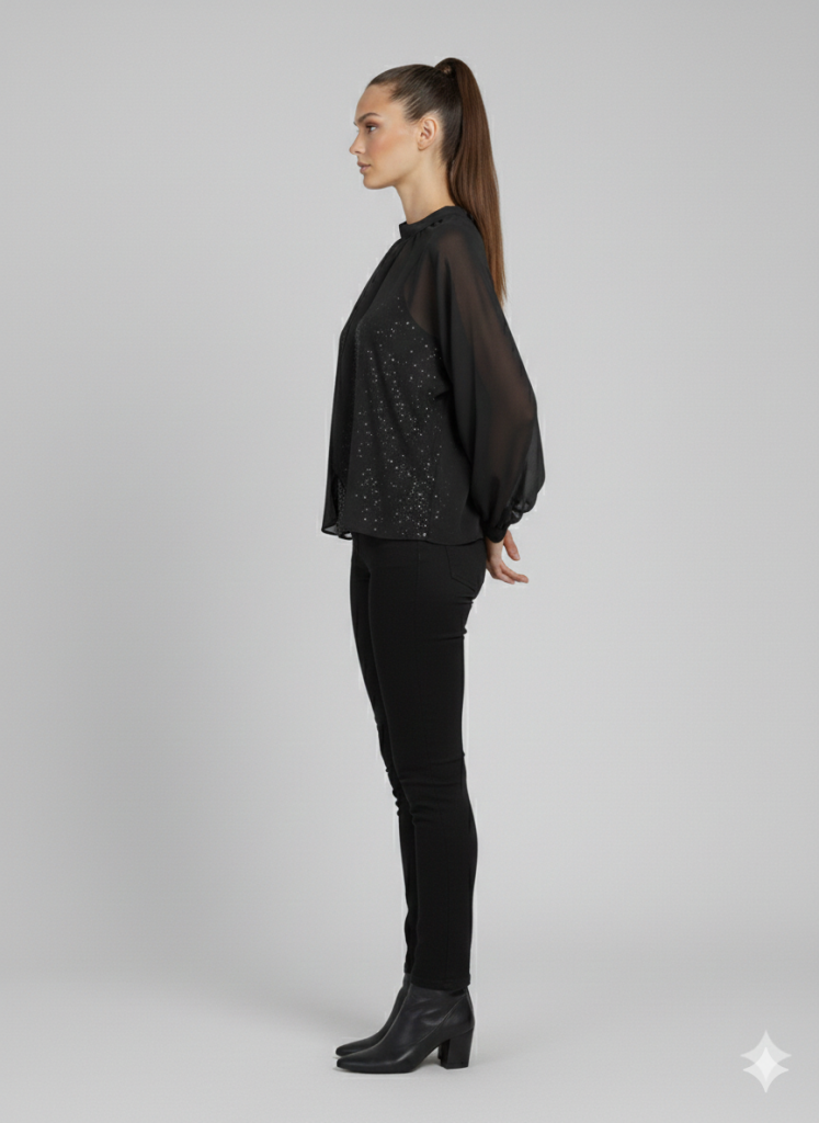 Taşlı Bluz 4705 - Siyah