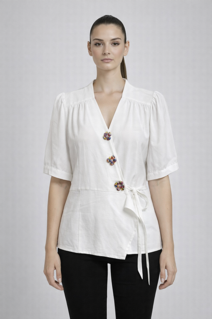 Perzoni Çiçek Desenli Bluz 4840 - EKRU