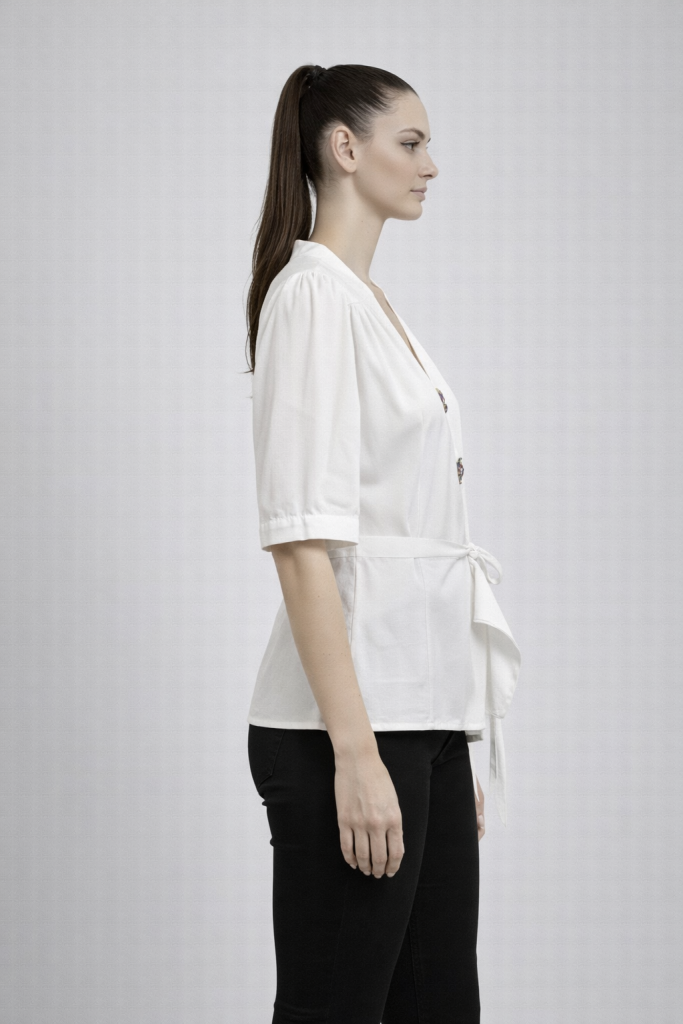 Perzoni Çiçek Desenli Bluz 4840 - EKRU