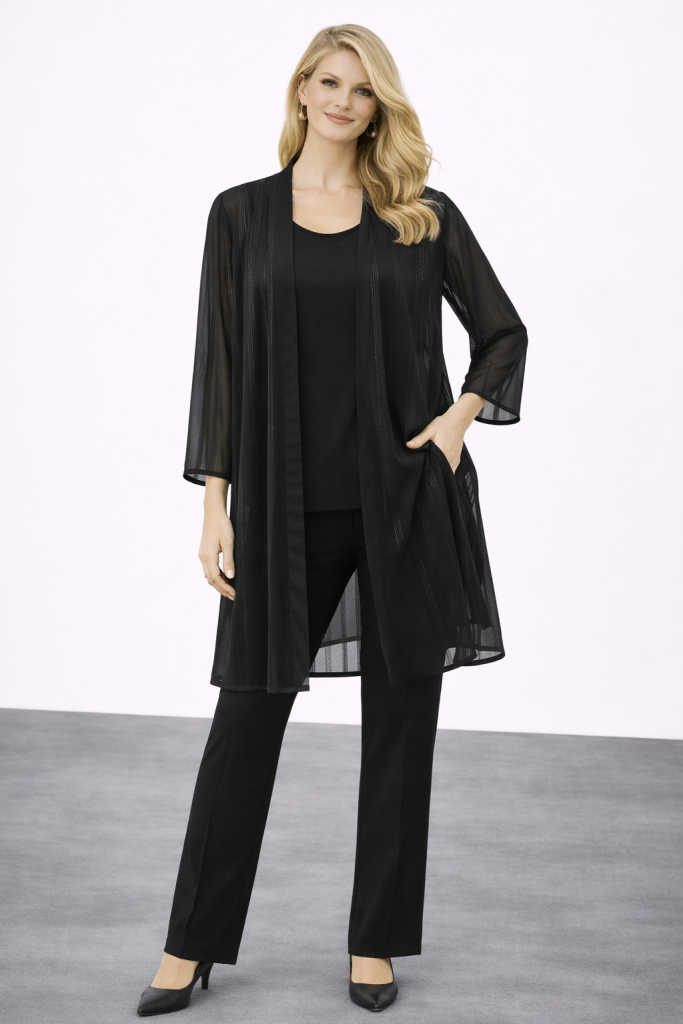 SEDNA Şifon İkili Büyük Beden Takım 3052 - Siyah