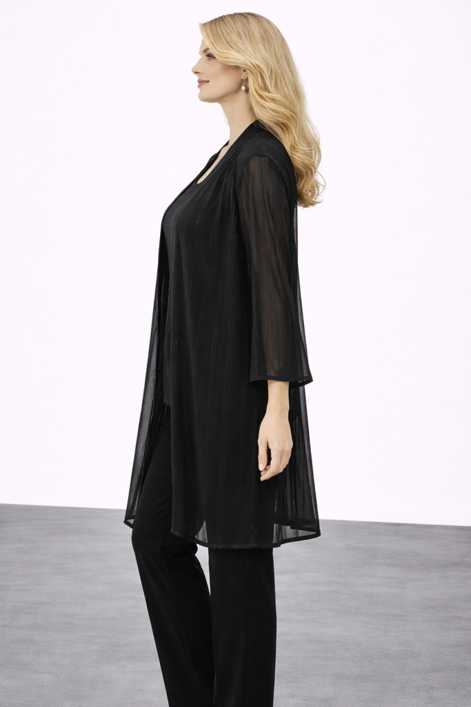 SEDNA Şifon İkili Büyük Beden Takım 3052 - Siyah