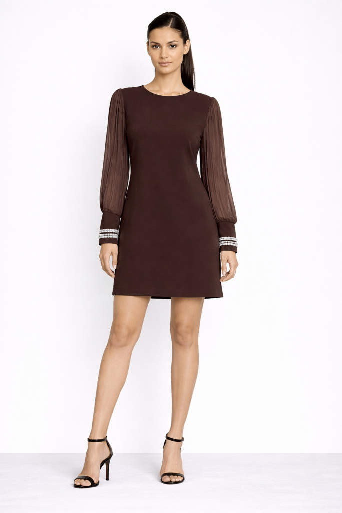 SENSILINE Kolları Tül Elbise 7296 - kahve