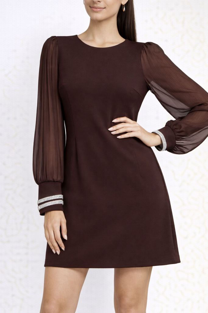 SENSILINE Kolları Tül Elbise 7296 - kahve