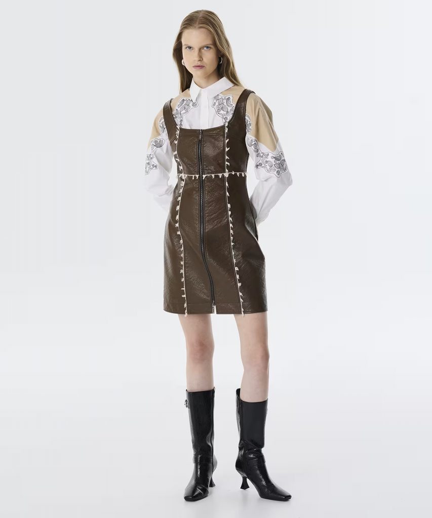 TWIST Kontrast Püsküllü Deri Görünümlü Elbise TW6250002126