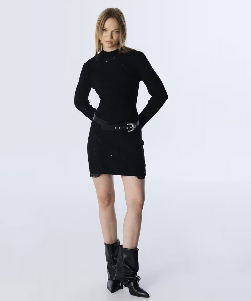 TWIST Dantel Mix Triko Elbise TW6250002198 - Siyah