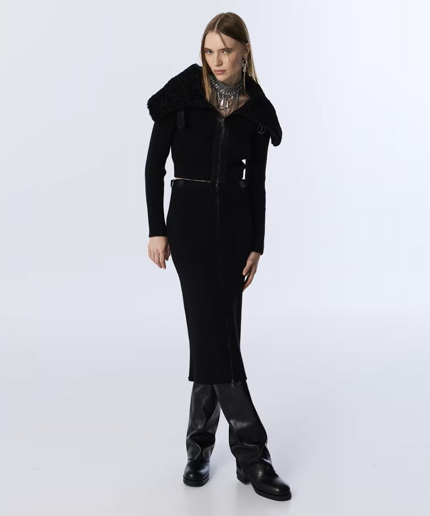 TWIST Çift Kemerli Triko Etek TW6250004057 - Siyah