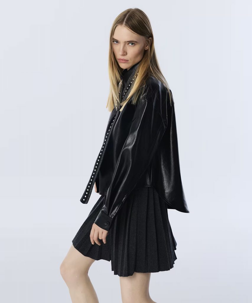 TWIST Yakası Bağlamalı Deri Görünümlü Gömlek TW6250025114 - Siyah