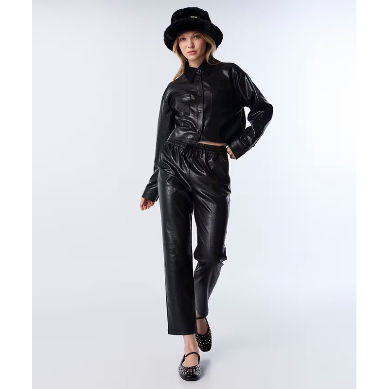 TWIST Deri Görünümlü Elastik Bel Kadın Pantolon TW6250003209 - Siyah