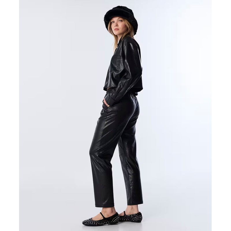 TWIST Deri Görünümlü Elastik Bel Kadın Pantolon TW6250003209 - Siyah