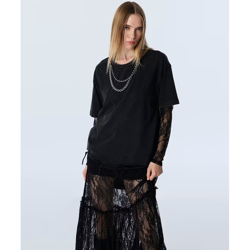 TWIST  Dantel Mix Zincir Aksesuarlı Kadın T-shirt TW6250070105 - ANTRASİT