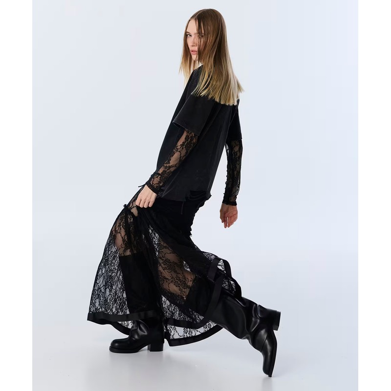 TWIST  Dantel Mix Zincir Aksesuarlı Kadın T-shirt TW6250070105 - ANTRASİT