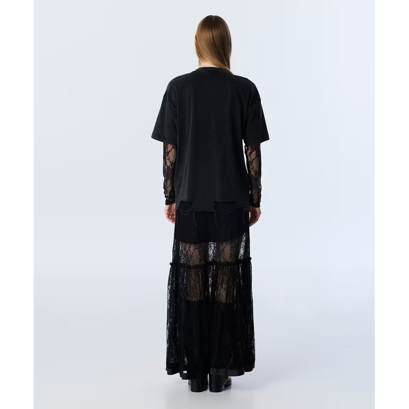 TWIST  Dantel Mix Zincir Aksesuarlı Kadın T-shirt TW6250070105 - ANTRASİT