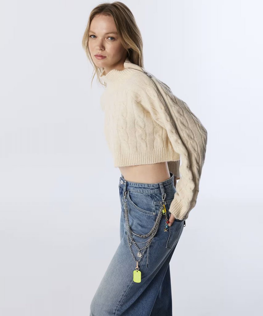 TWIST Saç Örgülü Crop Kazak TW6240050344 - EKRU