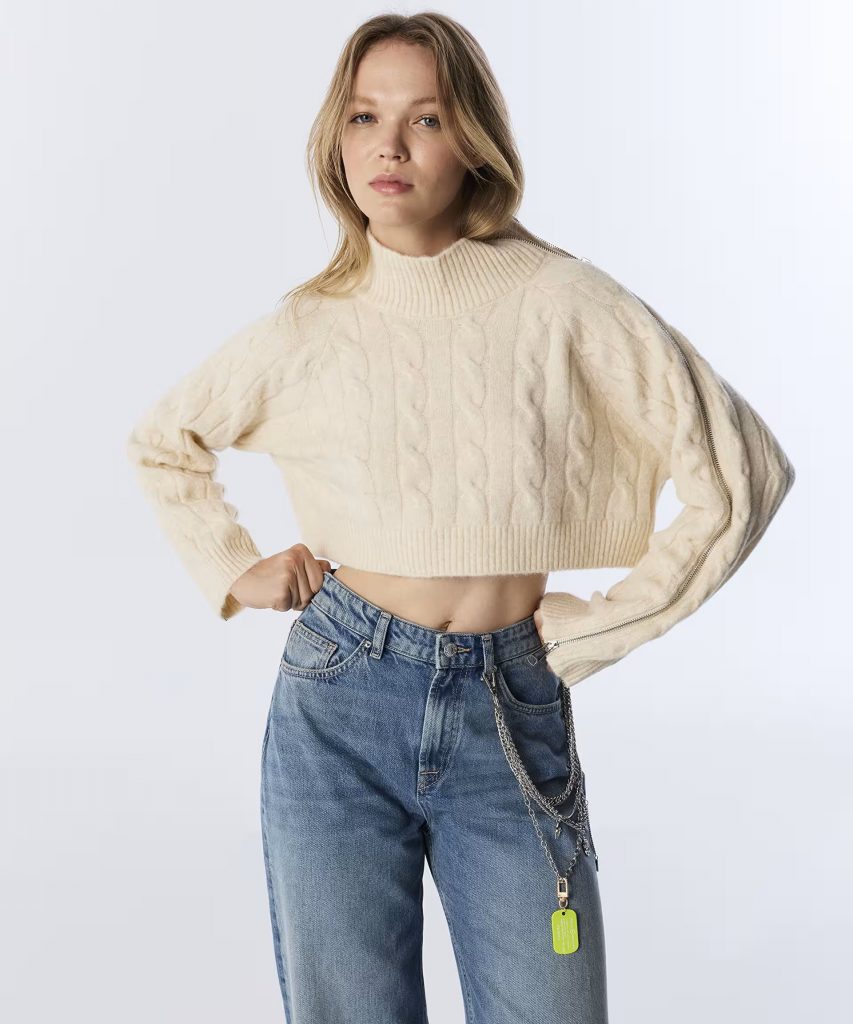 TWIST Saç Örgülü Crop Kazak TW6240050344 - EKRU