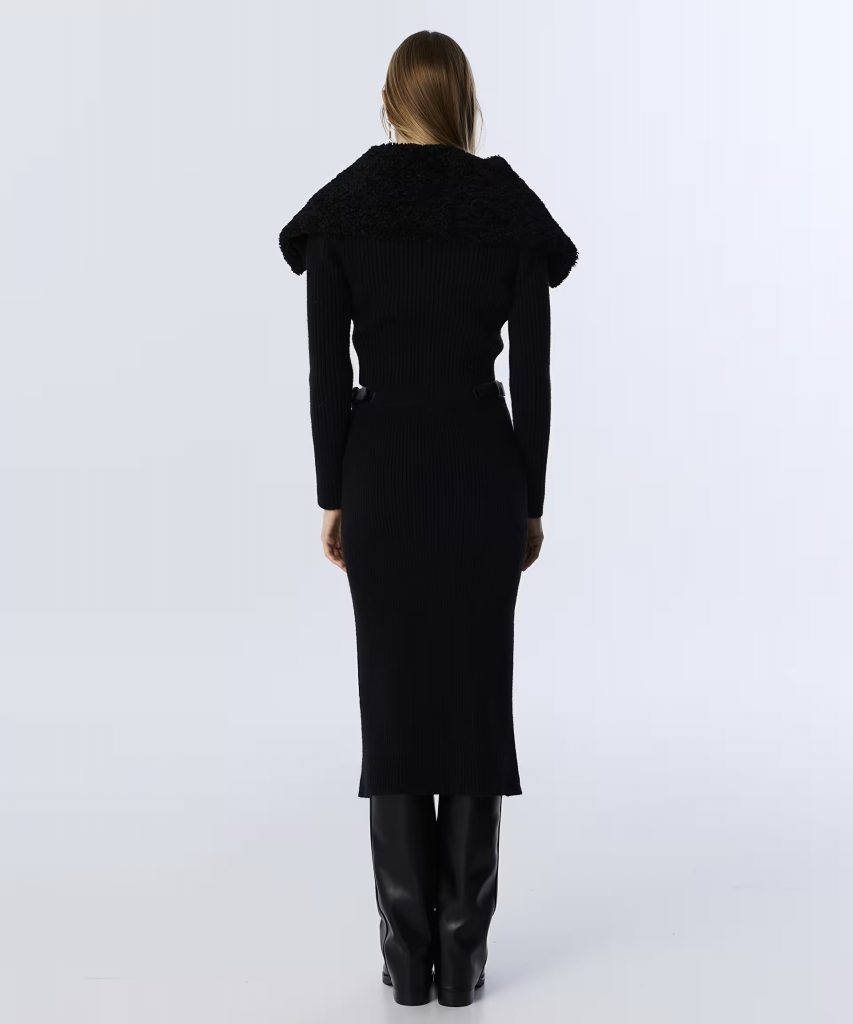 TWIST Suni Kürk Yakalı Kadın Triko TW6250050301 - Siyah