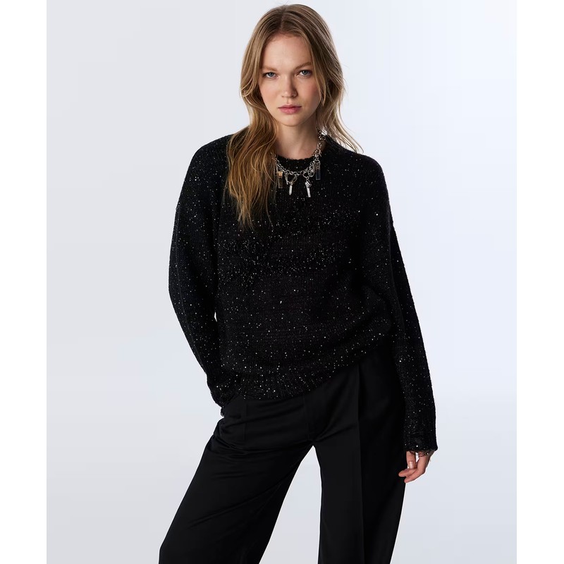 TWIST  Payetli Boncuk İşlemeli Kadın Kazak TW6250050446 - Siyah