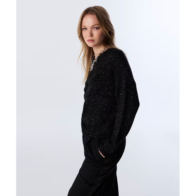 TWIST  Payetli Boncuk İşlemeli Kadın Kazak TW6250050446 - Siyah