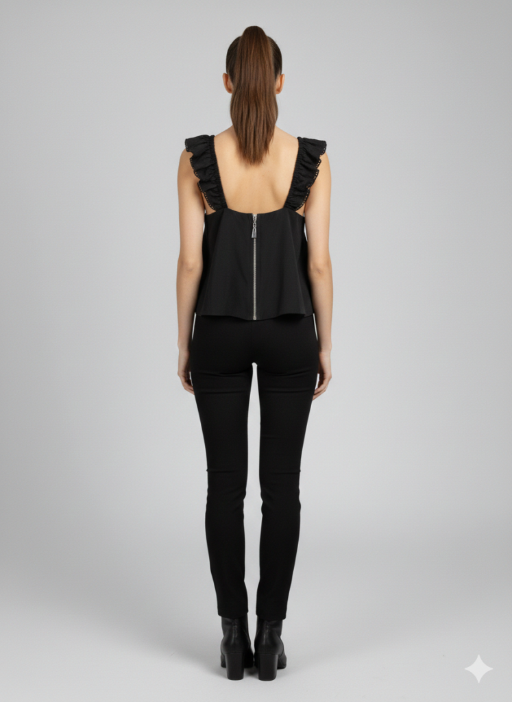 UNIQUE Arkası Fermuarlı Bluz 47005 - Siyah
