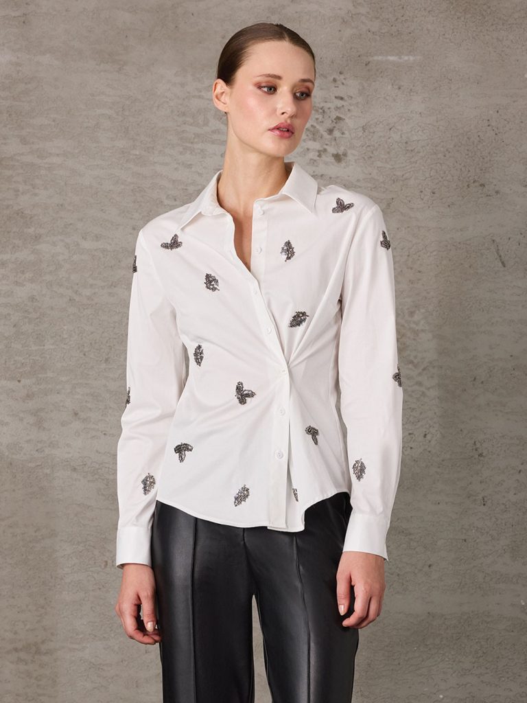 UNIQUE Nakış Detaylı Cotton Gömlek 267009 - EKRU