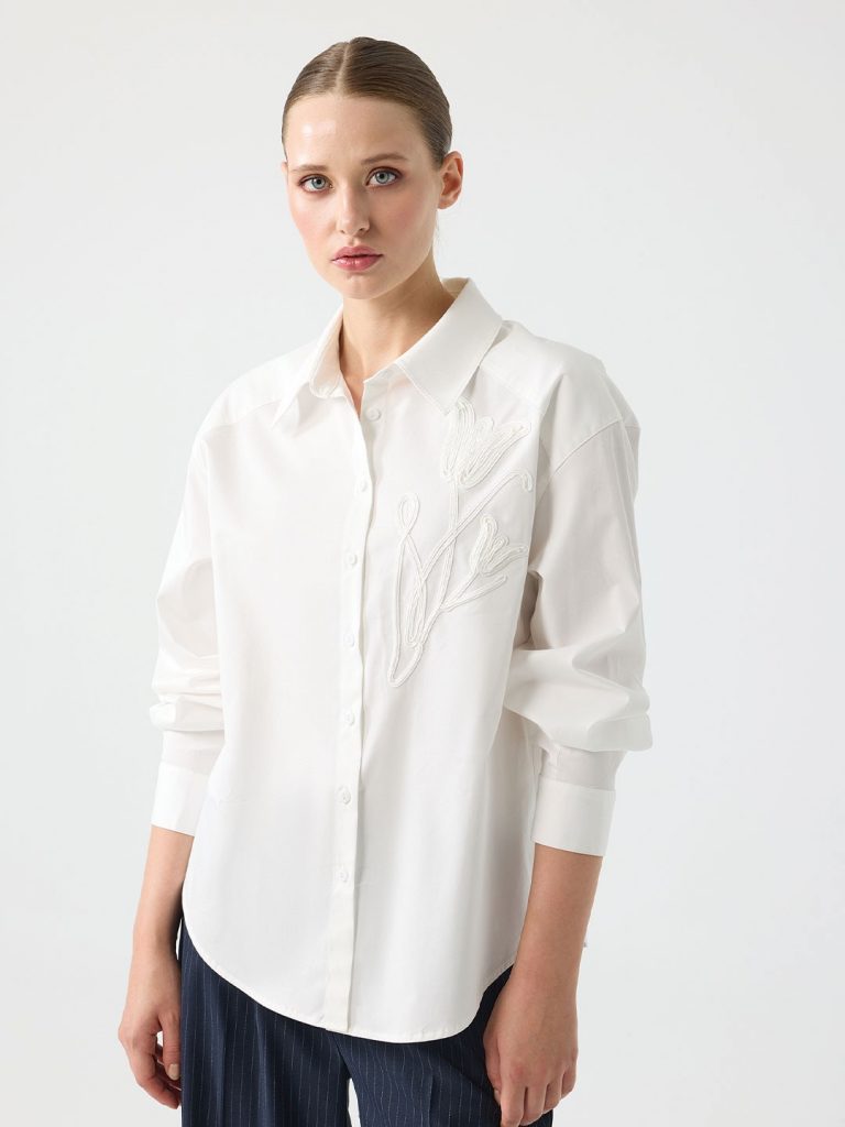 UNIQUE Omuz Kenarı Nakış Detaylı Cotton Gömlek 267010