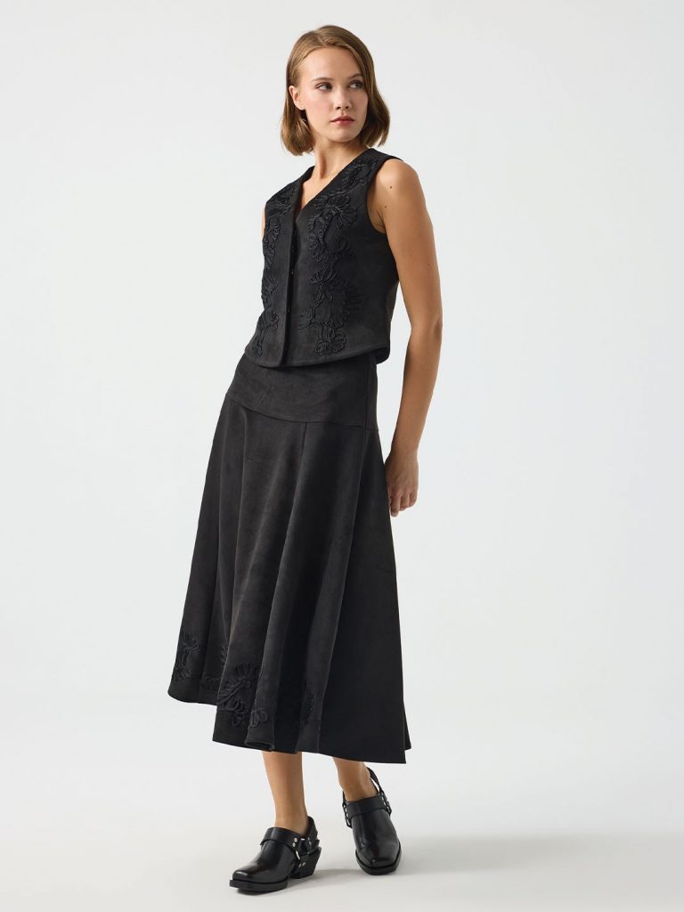 UNIQUE Nakış Detaylı Süet Yelek 268003