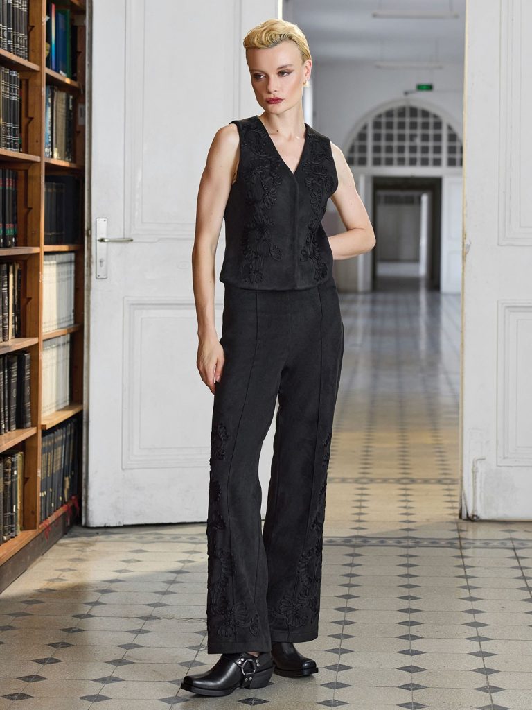 UNIQUE Nakış Detaylı Süet Yelek 268003