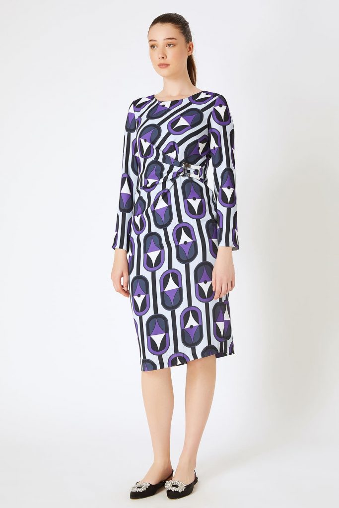 WHİTE HOUSE FEVER Grafik Desenli Elbise  16021 - Mor