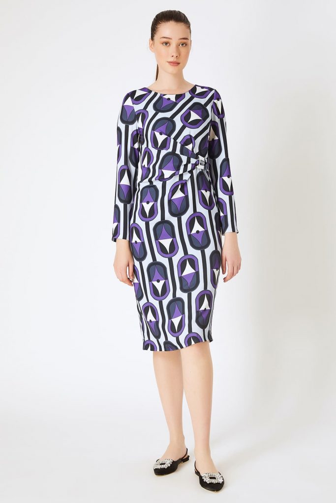 WHİTE HOUSE FEVER Grafik Desenli Elbise  16021 - Mor