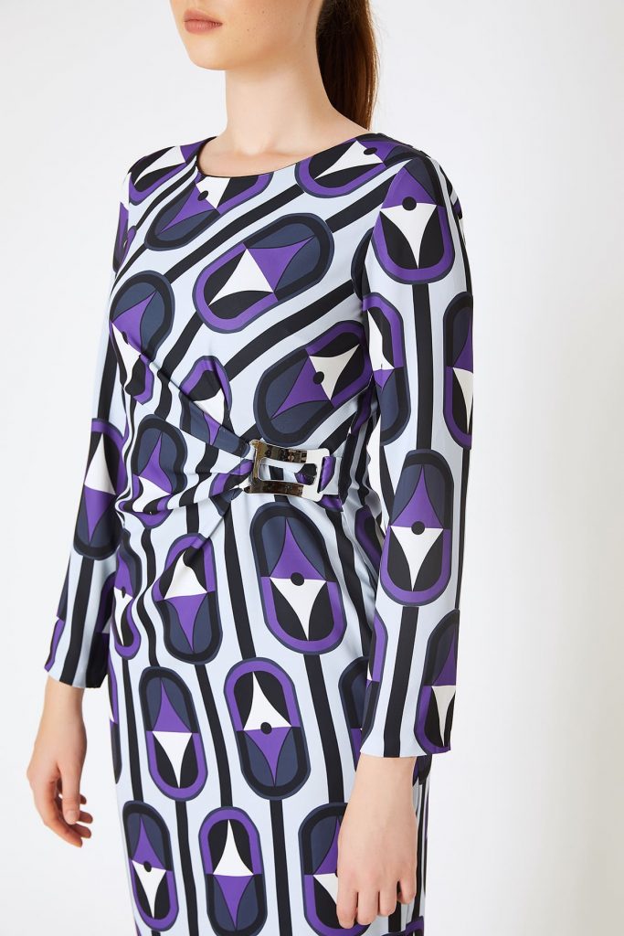 WHİTE HOUSE FEVER Grafik Desenli Elbise  16021 - Mor