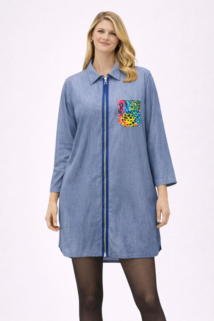 YSATİS Önden Fermuarlı Elbise 4000134 - MAVİ