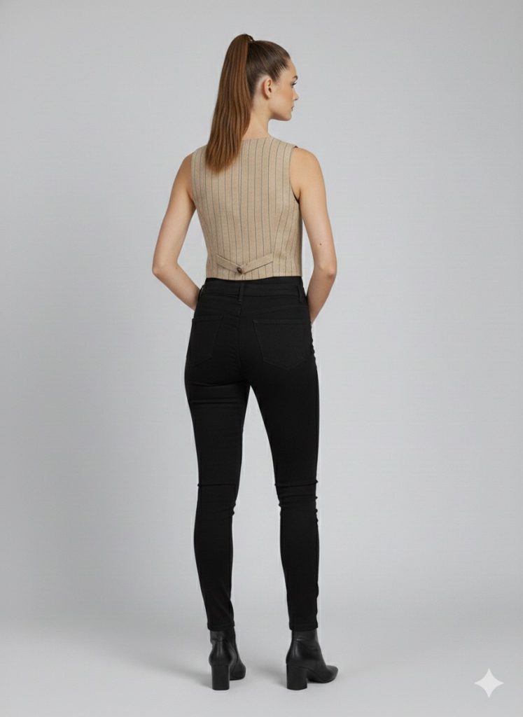 YSATİS Derin V Yaka Keten Yelek 1200102 - camel