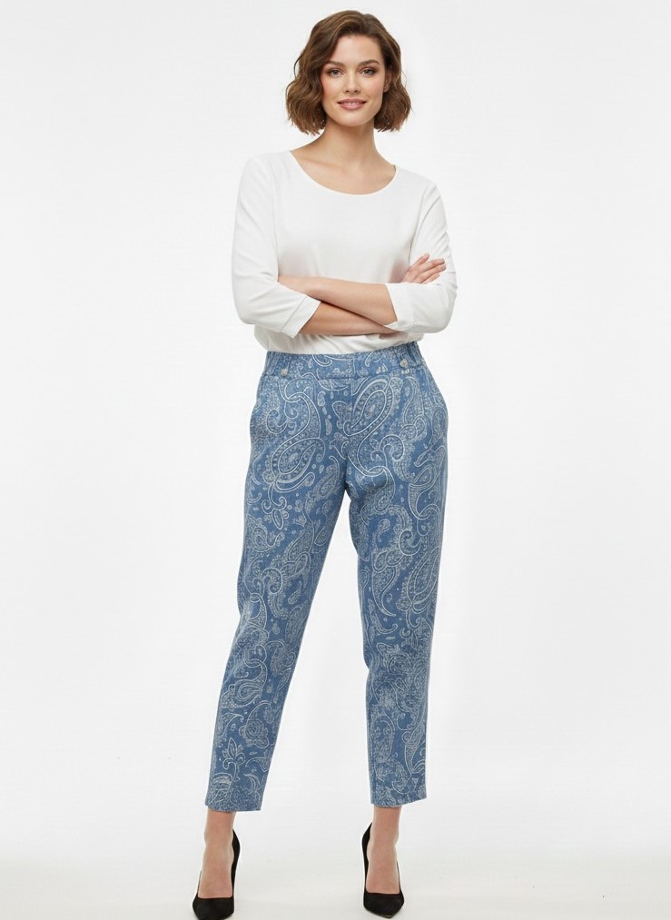 MY312 Kendinden Desenli Pantolon 2902 - MAVİ