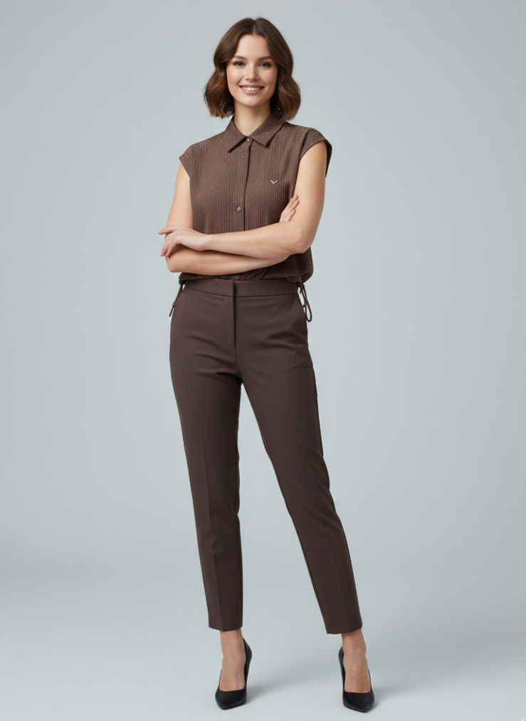 FAİK SÖNMEZ Dokulu Kolsuz Gömlek 033 - kahve