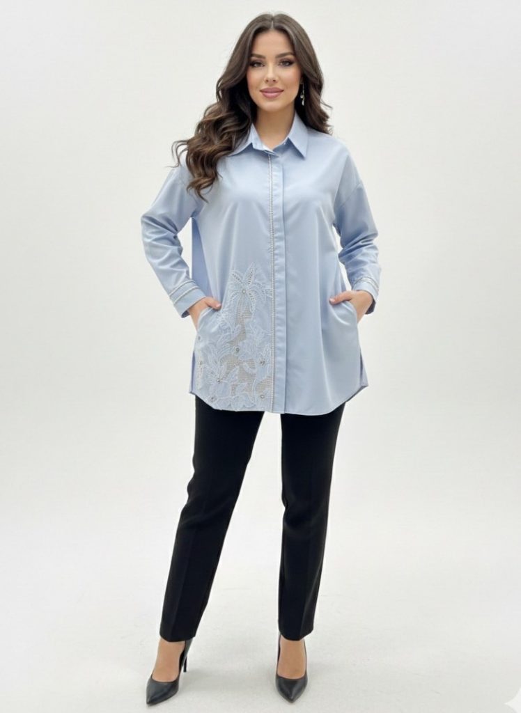 MY312 İşlemeli Boncuk Detaylı Tunik 8807 - MAVİ