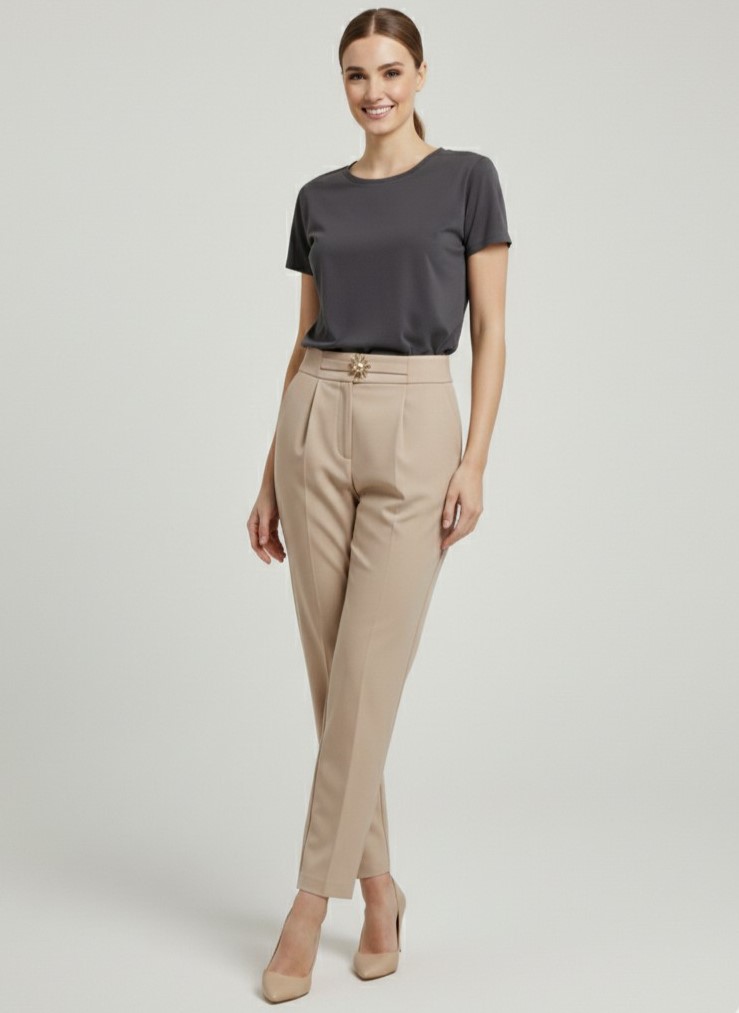 EKOL Toka Detaylı Pantolon 4130 - KUM