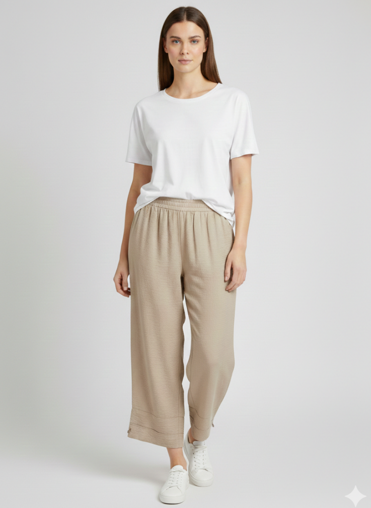 VEDİ Keten Görünümlü Rahat Kesim Pantolon 7413 - BEJ