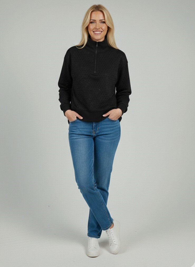 ON TRİKO Taş Detaylı Sweat 76343 - Siyah