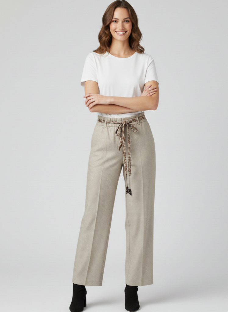 ON TRİKO Beli Kuşaklı Geniş Paça Pantolon 74119 - KUM