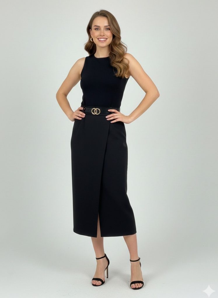 MODAİLGİ Kemerli Etek 30102 - Siyah