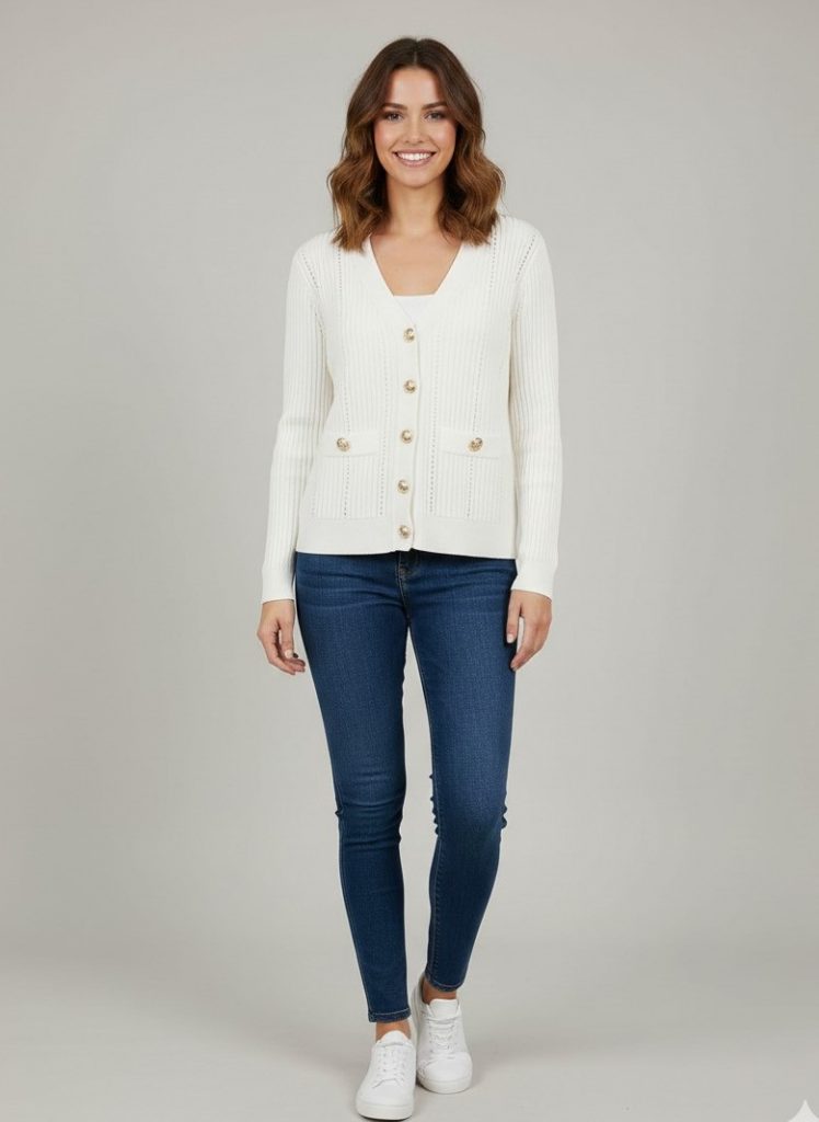 ON TRİKO Düğme Detaylı Hırka 70912 - Beyaz