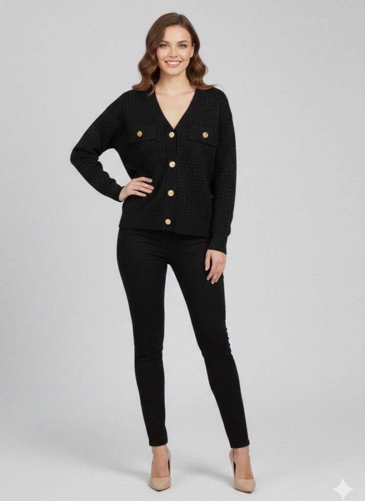 ON TRİKO Düğme Detaylı Hırka 70913 - Siyah