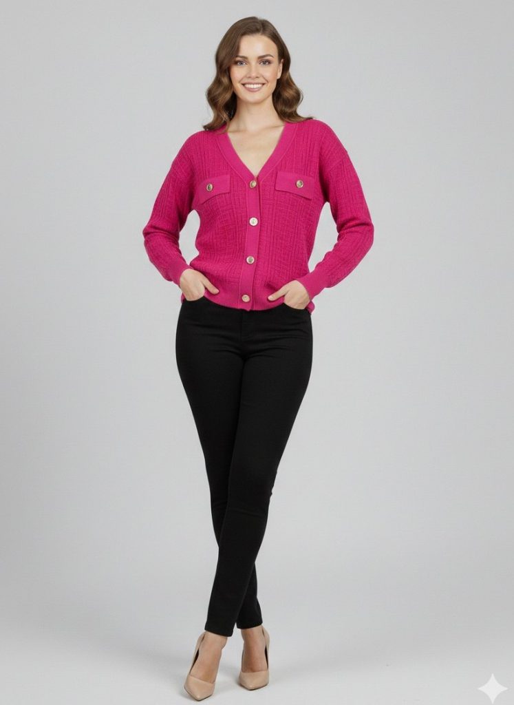 ON TRİKO Düğme Detaylı Hırka 70913 - pembe